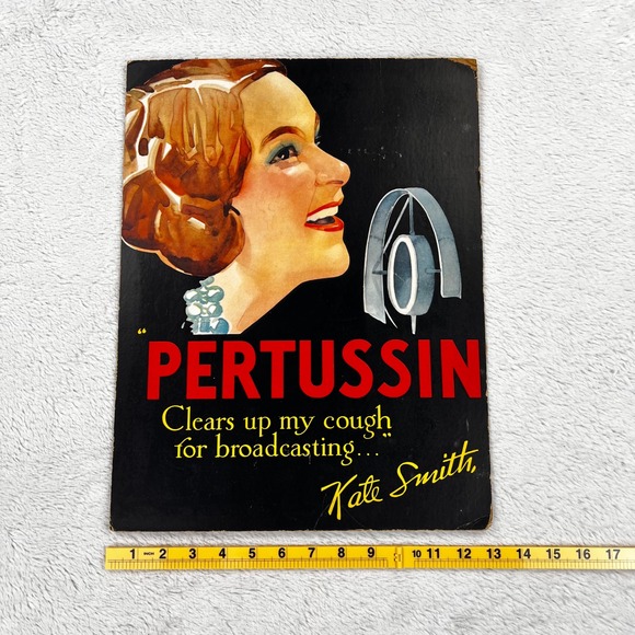 1930s Pertussin Cough Syrup Advertising Sign 17" Kate Smith Radio Vintage - Picture 3 of 10